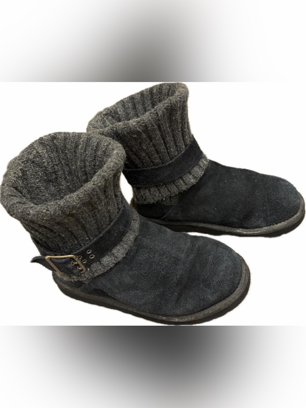 UGG Cambridge Black Suede Knit Cuff Boots Size 7